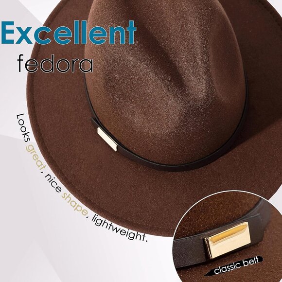 Fedora Hats for Men Wide Brim Panama Hat with Classic Belt - Picture 2 of 7